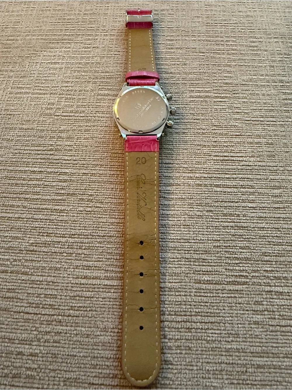 Chronograph watch with Pink Croc-Embossed Leather Strap and Crystal Bezel